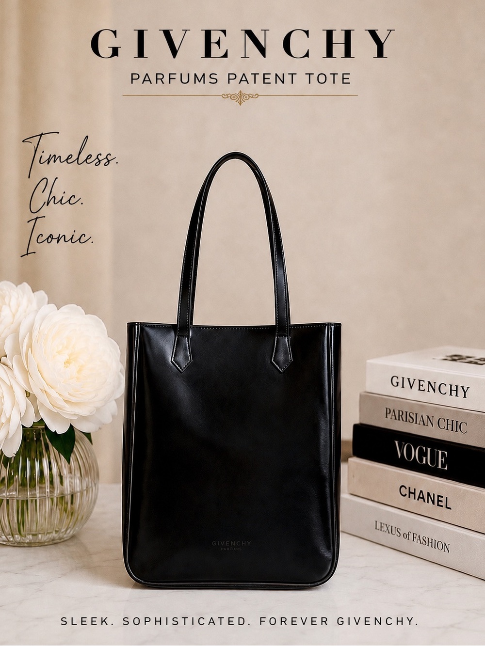 Givenchy Parfums Black Patent Leather Tote Shoulder Bag Large Shopper Glossy